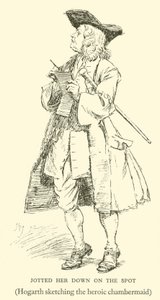 Apontou-a para baixo na hora, Hogarth desenhando a heróica camareira (gravura) de Hugh Thomson