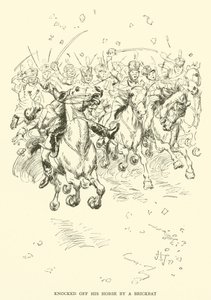 Cortado do seu cavalo por um Brickbat (gravura) de Hugh Thomson