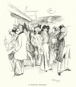Londres: A Railway Bookstall (litografia a cores) de Hugh Thomson
