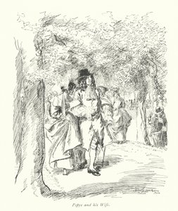 Londres: Pepys e a sua mulher (litografia a cores) de Hugh Thomson