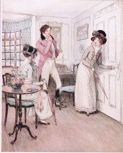 A srta. Henrietta e a srta. Fanny, encorajadas por essa simpatia, aproximam-se da porta da câmara interessante da cama. de Hugh Thomson