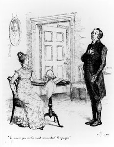 Sr. Collins e Elizabeth, de "Orgulho e Preconceito" por Jane Austen (1775-1817) c.1894 (gravura) (foto bw)