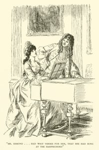 Sr. Esmond...tinha escrito Verses para ela, que ela tinha Sung at the Harpsichord (gravura) de Hugh Thomson