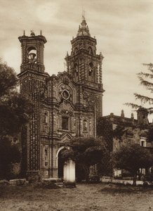 México: Igreja de São Francisco, vista anterior (fotografia a preto e branco) de Hugo Brehme