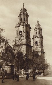 México: Morelia, La Catedral (fotografia a preto e branco) de Hugo Brehme