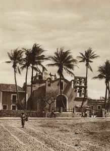 México: Vera Cruz, Igreja com campanário (fotografia a preto e branco) de Hugo Brehme