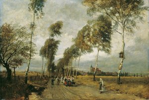 Estrada rural com avenida de vidoeiro de Hugo Charlemont