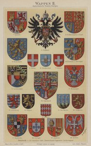 Escudos de armas dos países europeus (cor litho) de Hugo Gerard (after) Strohl