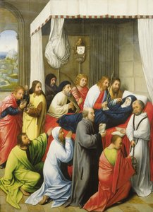 A Dormição da Virgem, c.1500 (óleo sobre painel) de Hugo van der (follower of) Goes