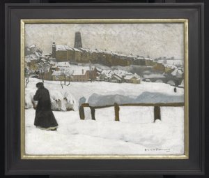 Freiburg na neve, c.1920 (óleo em canvsd) de Hugues de Beaumont