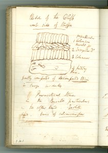 &39;Esboço do lado oeste de Cliff de Staffa&39;, página do caderno pessoal de Sir Humphry Davy (tinta no papel)