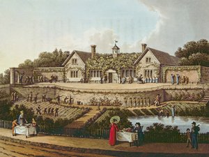 The Work House, ilustração de "Fragmentos sobre a teoria e prática da jardinagem paisagem" por Humphry Repton, publicado em 1816