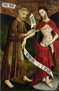 Cristo e São Tomás, painel do antigo retábulo-mor da Igreja de São Pedro e São Paulo em Csíksomlyó, c.1480 (têmpera de ovo no painel)