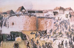 A Revolução Húngara de 1848: tropas austríacas assaltam o Castelo de Buda em 21 de maio de 1849 (wc no papel)