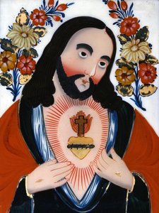 O Sagrado Coração de Jesus, 2ª metade do século XIX (vidro pintado) de Hungarian School