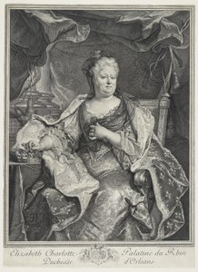 Elizabeth Charlotte Palatine do Reno, Duquesa de Orleans, Eng. Charles Louis Simmoneau (1645-1728) de Hyacinthe Francois Rigaud
