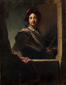 Retrato do artista, meio comprimento, em um caixão, 1712 de Hyacinthe Francois Rigaud