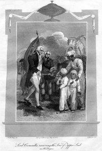 Lord Cornwallis 1738-1805 recebendo os filhos de Tippoo Saib como reféns, 1816.