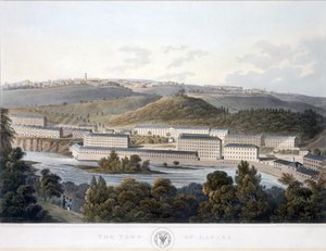 A cidade de Lanark, vista da Escócia, 1824-25 (aquatinta colorida) de I after Clark