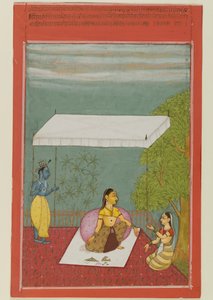 Nayika espera seu amante, página de uma série que ilustra o Rasikapriya de Keshavadasa, 1692 (wc opaco no papel) de Ibrahim Ibrahim