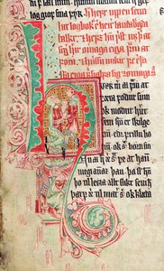 H inicial de Historiated, de Skarosbok (o livro de Skard) c.1350