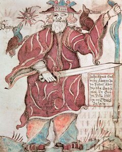 Odin, com seus dois corvos, Hugin (pensamento) e Munin (memória)