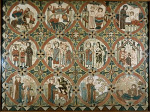 St. Martin of Tours - Altar siding: cenas da história de Saint Martin of Tours - 12 cenas da vida de Saint Martin - Islândia, bordado