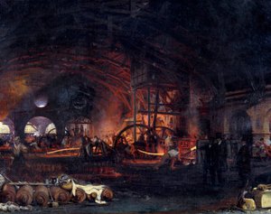 Revolução Industrial: "La grande forge de Fourchambault" Detalhe de pintura de François Bonhomme (1809-1881) 1839. Fourchambault