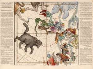 North Pole placa 1 do aviões globo placa celestes durante a descrição, Pub. 1674 (gravura colorida mão) de Ignace Gaston Pardies