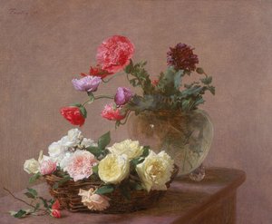 Papoulas em um vaso de cristal ou cesta de rosas, 1890 de Ignace Henri Jean Fantin-Latour