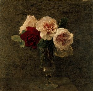 Ainda vida das rosas cor-de-rosa e vermelhas, século XIX