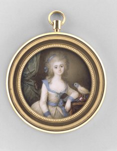 Retrato de mulher, c.1785 (aquarela sobre marfim, ormolu e vidro) de Ignace Jean Victor Campana