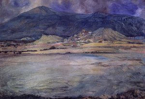 PESSOAS DE ZARAGOZA - ESCO - SÉCULO XX - OLEO - LIENZO - 90 X 30 CMS de Ignacio Zuloaga y Zabaleta