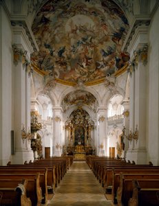 Vista interna da Abadia de San Marino e San Anianus (Marinus e Anianus) pelo arquiteto Ignaz Guenther (1725-1775) de Ignaz  Gunther