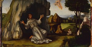 São Francisco recebendo os estigmas, c.1450-1517 (óleo sobre madeira)