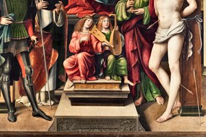 Anjos músicos, detalhe da Virgem com menino e São Próculus, São João Evangelista, Santo Agostinho, São Sebastião (Pintura