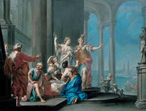 Aquiles e as Filhas de Licomedes (óleo sobre tela) de Il Sansone