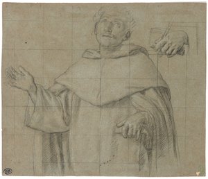 Um santo dominicano, talvez São Pedro Mártir, meio comprimento, segurando um livro de Il Sassoferrato