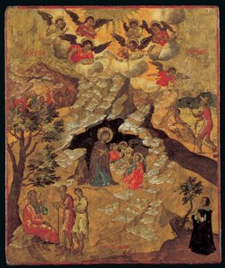 A Natividade, 1658 (tempera de ovo no painel) de Ilias Moskos