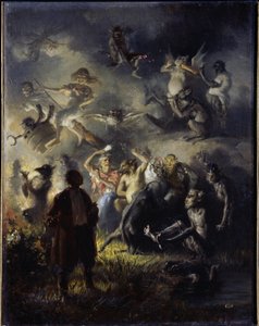 Noite na Montanha Careca. Uma celebração do solstício de Verão, a festa eslava de Ivan Kupala (equivalente ao Dia de São João), misturando figuras pagãs tradicionais com a tradição ortodoxa cristã. Pintura por