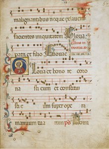 Folha Manuscrito com uma santa possivelmente Dorothy em uma inicial G..., ca. 1330-40. de Illustratore