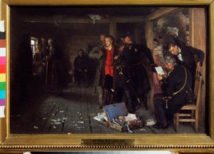 A prisão do propagandista. Pintura de Ilya Repin (Ilia Repin) (1844-1930), óleo sobre madeira de Ilya Efimovich Repin