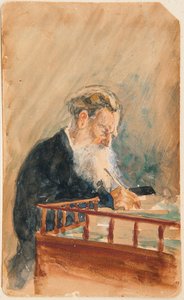 Retrato do autor Leo N Tolstoy (Retrato do autor Leo N Tolstoy) - Obra de Ilya Yefimovich Repin (Ilia Repin) (1844-1930), aquarela sobre papel (16x10 cm), cerca de 1900, arte russa , século XX - Privado coleção de Ilya Efimovich Repin