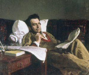 Retrato de Mikhail Glinka na época de sua composição da ópera &39;Ruslan and Ludmilla&39;, c.1887