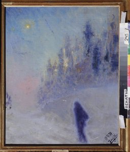 Estrada de Inverno. Pintura por Yuri Ilyich Repin (1877-1954), óleo sobre madeira de Ilya Efimovich Repin