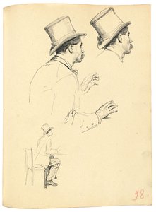 Estudos para "Um café parisiense": vista lateral da cabeça do homem com chapéu, c. 1872-1875 de Ilya Efimovich Repin