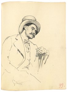 Estudo para "Um café parisiense": homem sentado com chapéu, c. 1872-1875 de Ilya Efimovich Repin