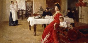 A filha do artista, Tat "iana e sua família no interior, de Ilya Efimovich Repin