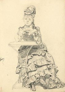 Mulher sentada em uma mesa de café, c. 1872-1875 de Ilya Efimovich Repin