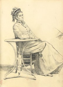 Mulher sentada em uma mesa de café, c. 1872-1875 de Ilya Efimovich Repin